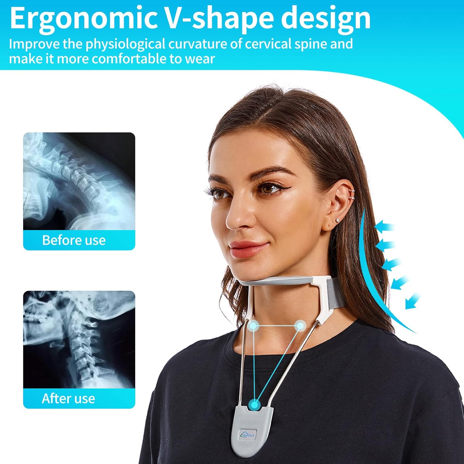 Neck Brace for Cervical Pain Relief, KEPTFIT Cervical Neck Traction Device, Neck Stretcher Cervical Traction, Helps Correct Forward Head Posture, While Easy to Wear, Adjustable, Breathable (Large)