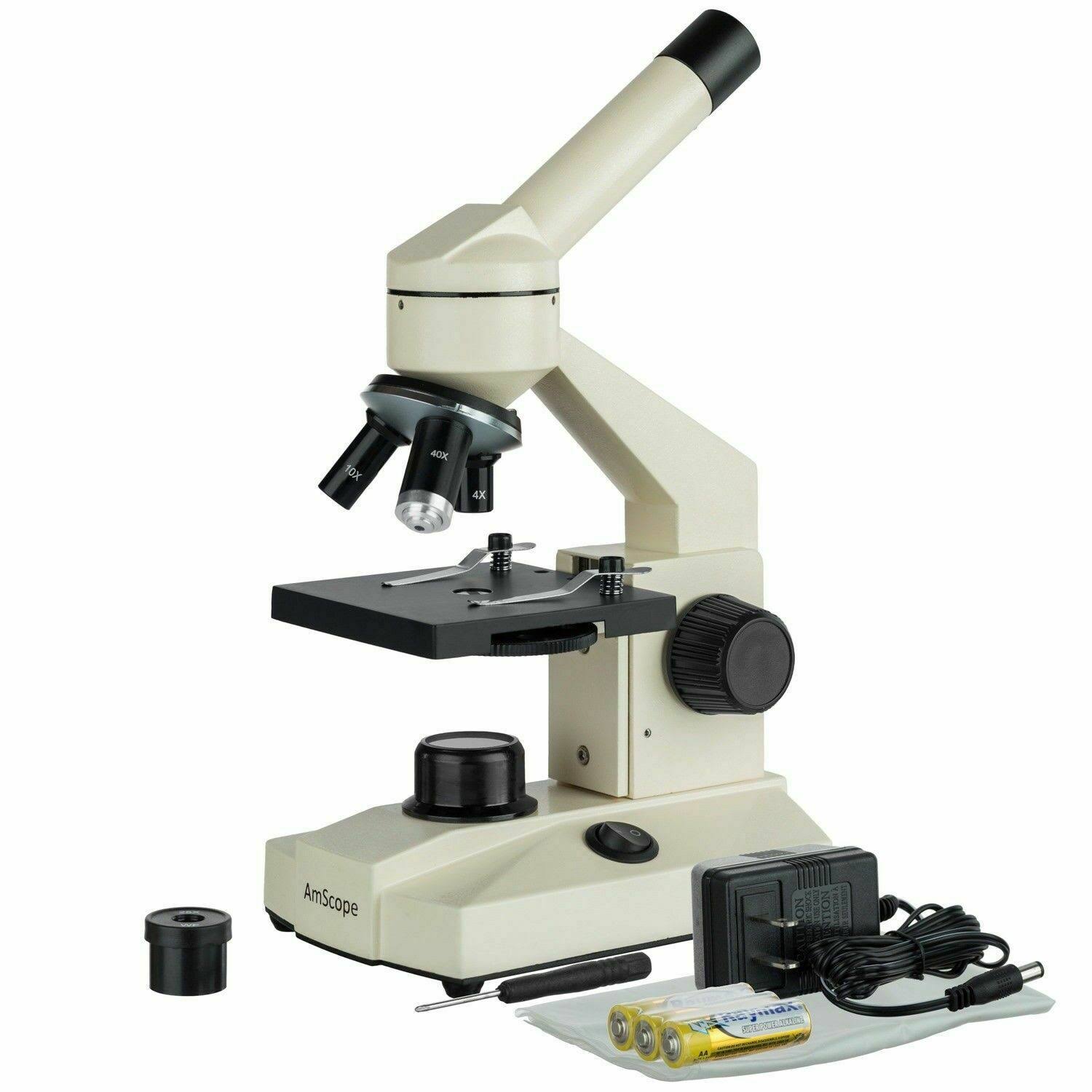 Amscope 40X-1000X All-Metal All Optical Glass Lens Student Biological Field Microscope with LED Light,