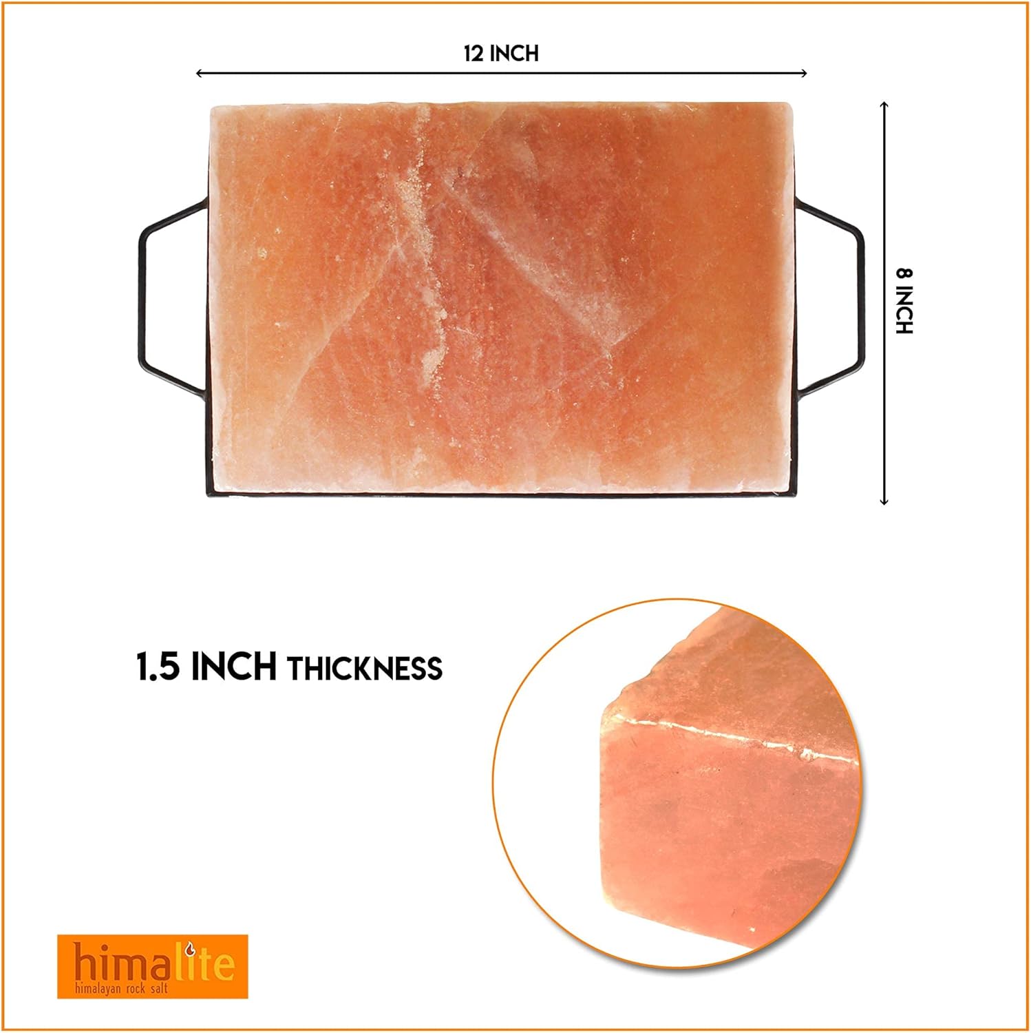 Himalite Himalayan Pink Salt Block & Metal Tray Set 12” x 8” x 1.5” for Cooking, Grilling, Cutting, and Serving with Himalayan Cooking Accessories Pack of 2