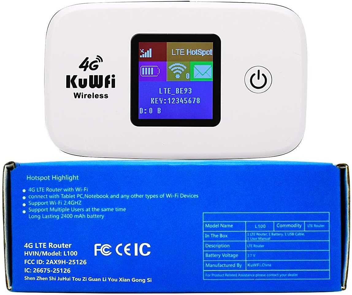 KuWFi 4G LTE Mobile WiFi Hotspot Unlocked Wireless Internet Router Devices with SIM Card Slot for Travel Support B2/B4/B5/B12/B17 Network Band for AT&T/T-Mobile Pack of 2