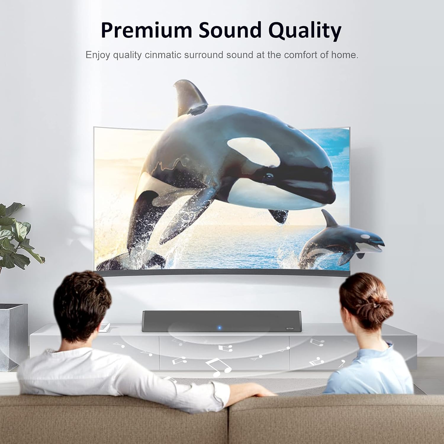 Sound Bar, Bestisan TV Soundbar with Built-in Subwoofer, Wired & Wireless Bluetooth 5.0 Sound Bars, 3 Equalizer Modes Home Audio Speakers, 24-Inch, Bass Adjustable, 80W, Optical/Coax/Aux/USB