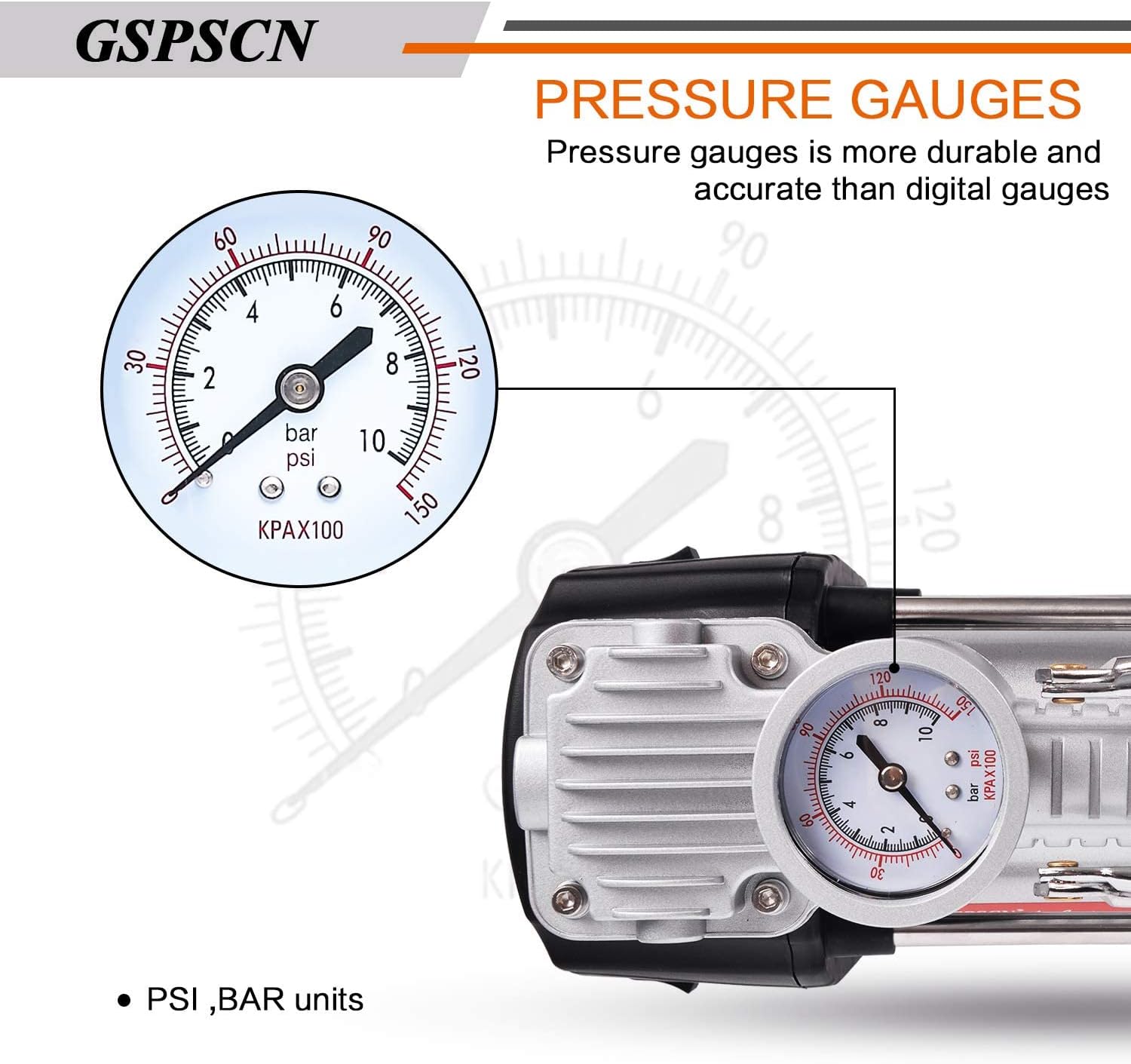 GSPSCN Portable Tire Inflator Double Cylinder Air Compressor Pump with LED Light, 12V Air Pump for Car Tires, 150 PSI Heavy-Duty Metal Tire Pump with Locking Air Chuck for Auto,SUV,RV,Truck,Balls Pack of 2