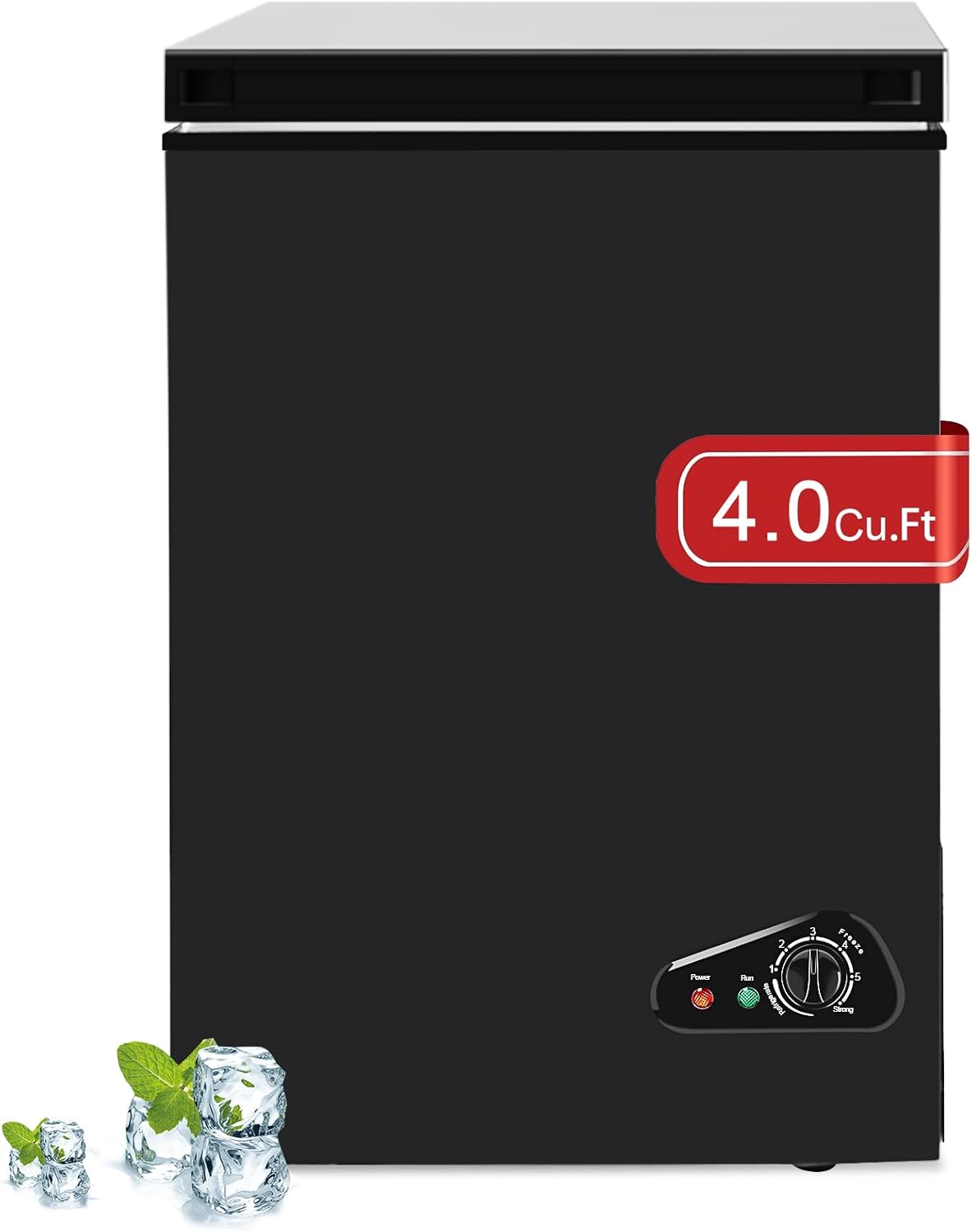 Small Chest Freezer 4 Cubic Feet, Mini Deep Freezer with Removable Baskets and Defrost Water Drain, 7 Adjustable Temperature, Top Open Door Compact Freezer Black for Home Office Use