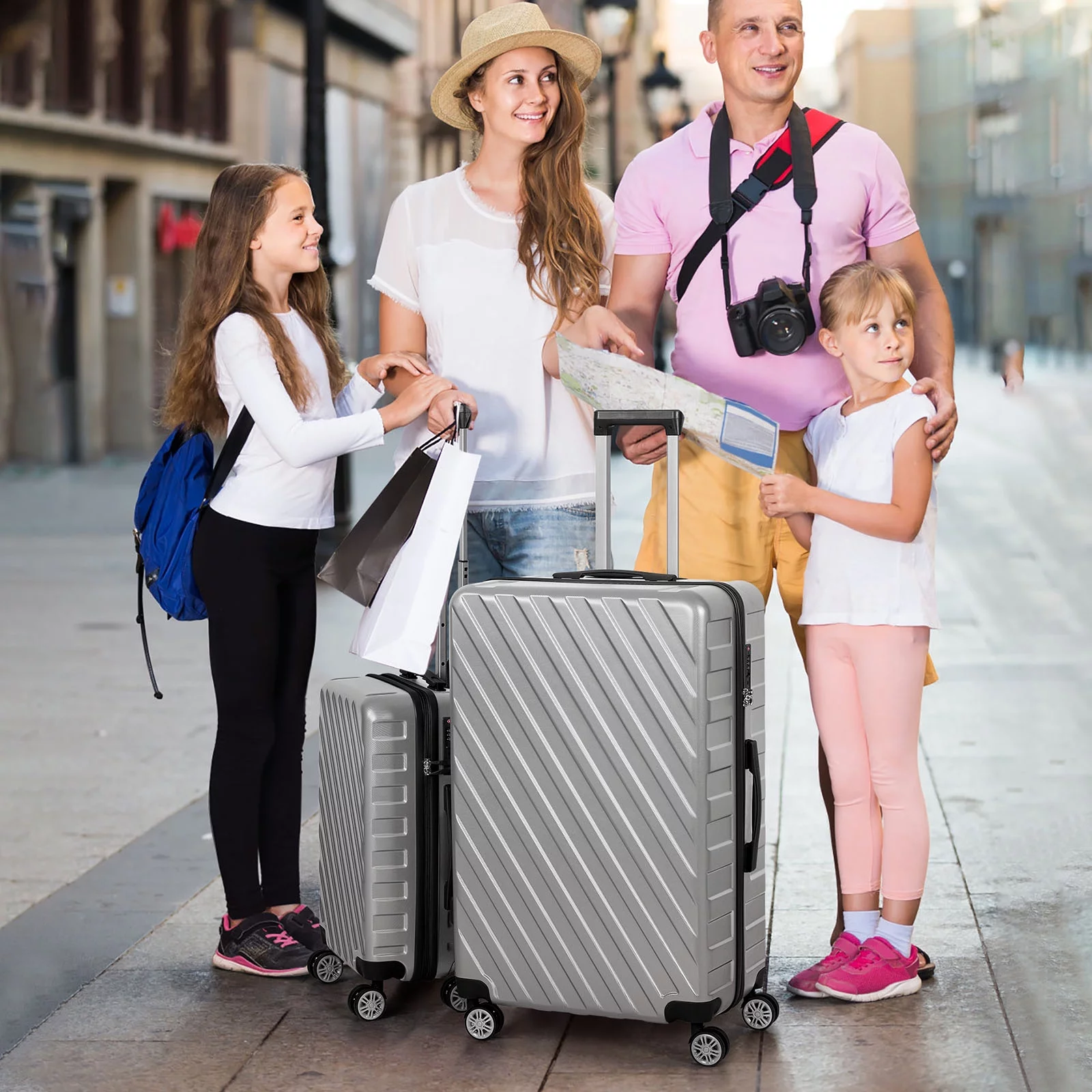 Hikolayae Hardside Spinner Luggage Sets in Silver, 5 Piece - TSA Lock