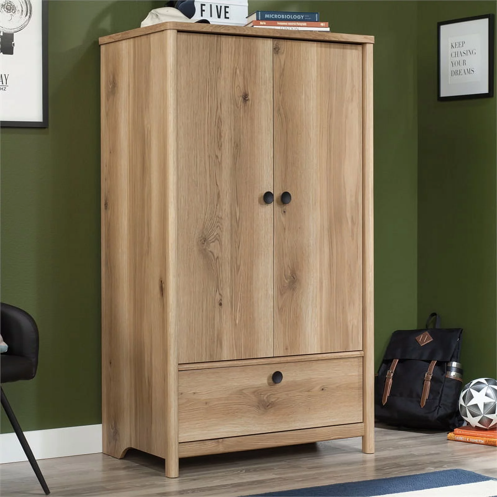 Sauder Dover Edge Bedroom Armoire with Drawer, Timber Oak Finish