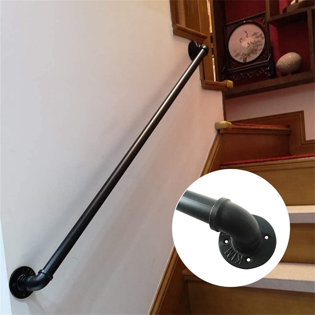 KaBenGo Hand Railings for Stairs Metal Pipe Staircase Handrail Wall Mount Decoration Rail for Outdoor & Indoor Steps Baluster Complete Kit/Easy to Install Banister (Satin Black) (3ft), 3 Feet
