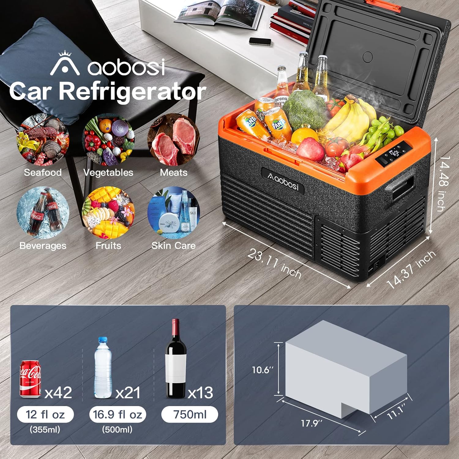 AAOBOSI 12 Volt Car Refrigerator 32 Quart (30L) RV Portable Refrigerator Freezer Single Zone APP Control Car Fridge -4℉-68℉ Electric Compressor Cooler 12/24V DC & 100-240V AC for Car, Camping,Truck,RV and Home Use