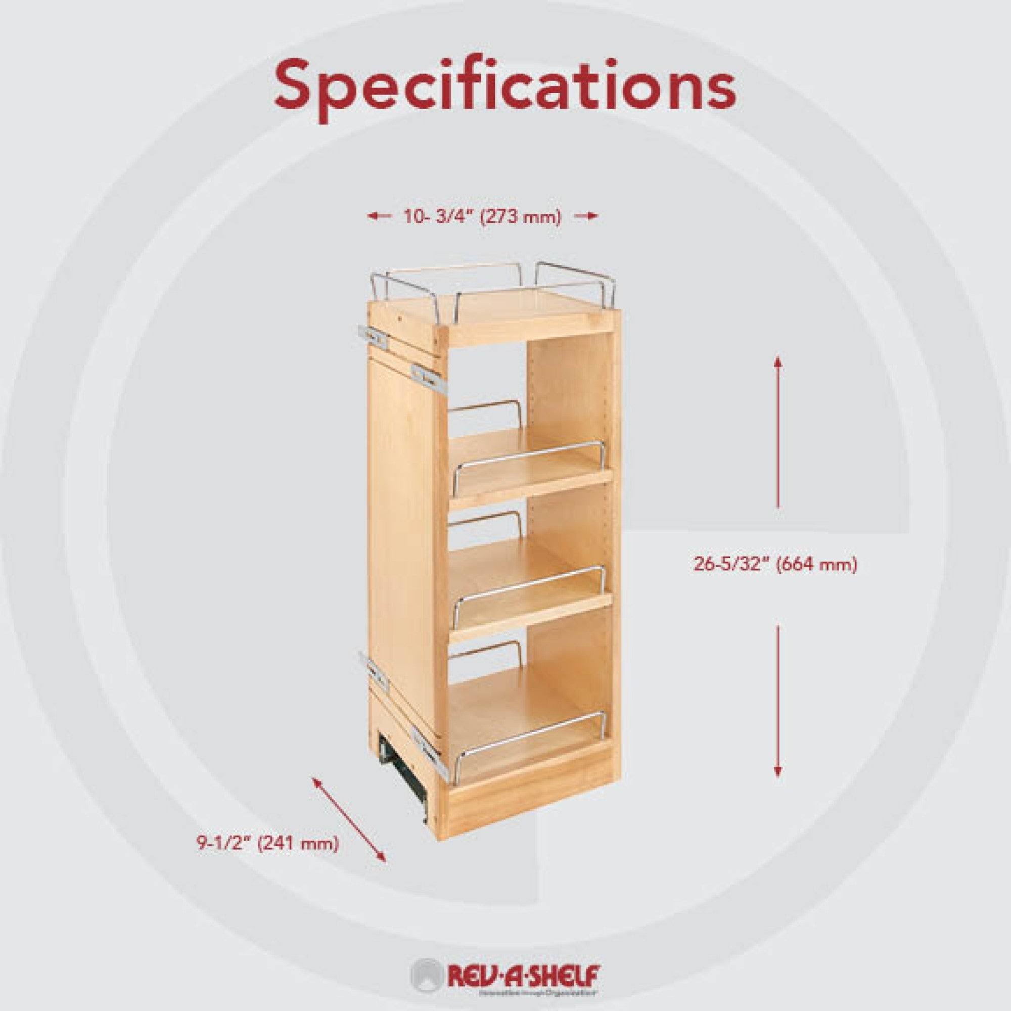 Rev-A-Shelf 9 in Wood Pull Out Wall Organizer w/Soft Close