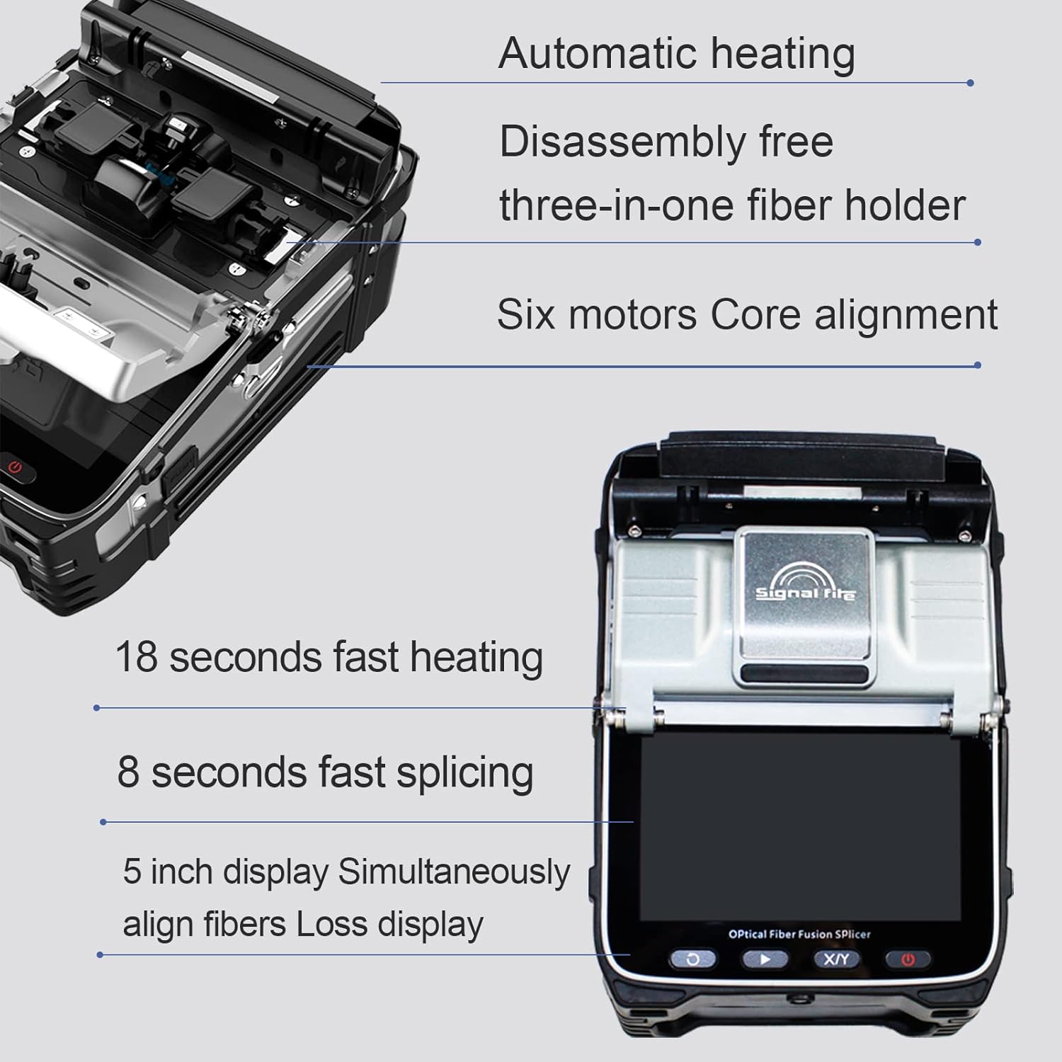 Optical Fiber Cleaver Kit, Optical Fiber Fusion Splicer, Splicing Heating Machine, Automatic Splicing Time Melting Toolbox Kit W/App Control & Red Light Detection, Splicing 5S Heating15S