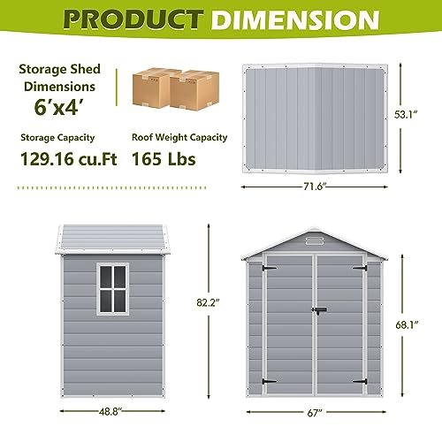 Homall Resin Outdoor Storage Shed, 6 X 4 FT Garden Tool Sheds & Outdoor Storage House with Single Lockable Door for Backyard Garden Patio Lawn