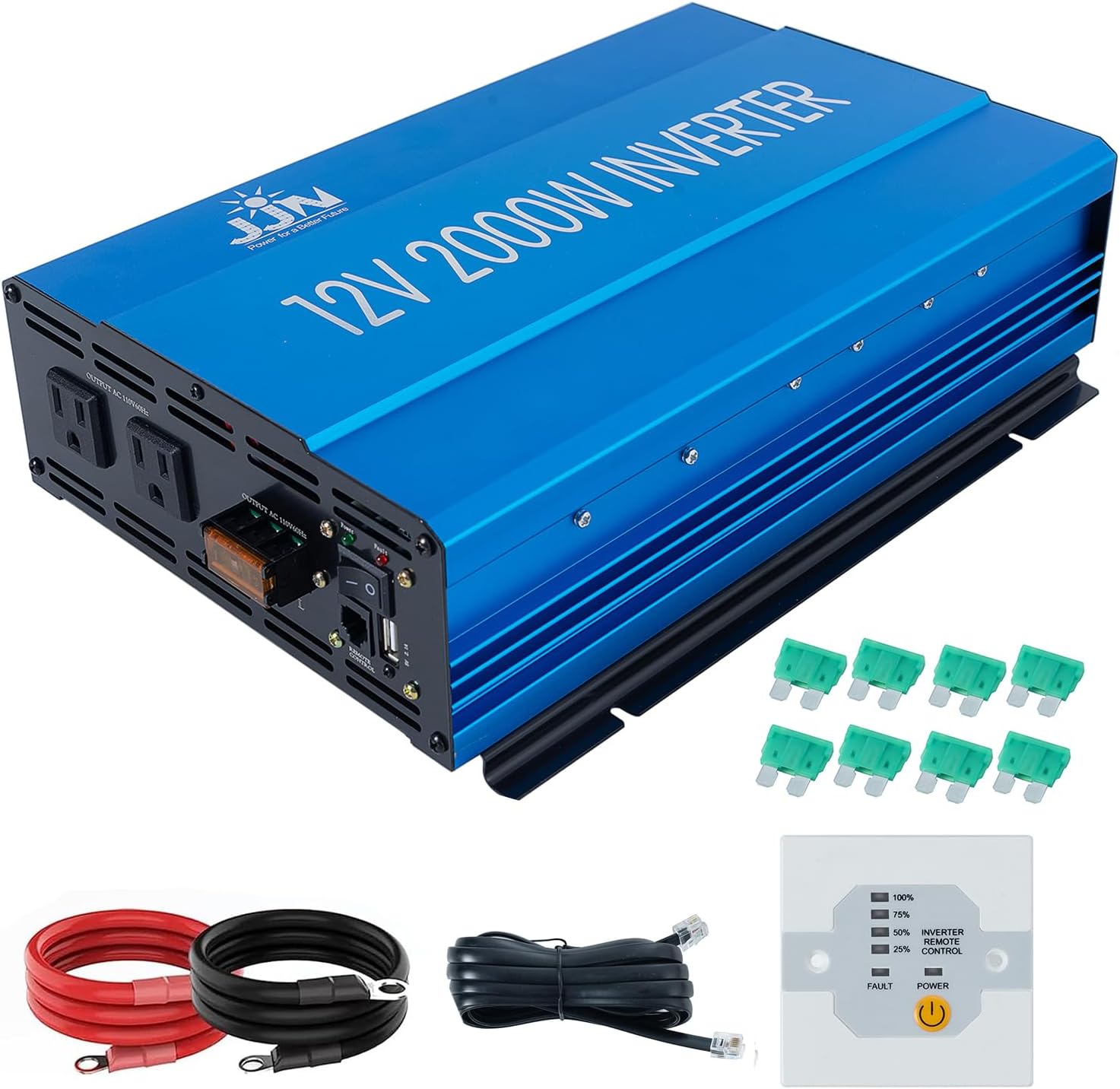 Power Inverter 2000 Watt Modified Sine Wave Inverter 12V to 110V Converter for Home, RV, Truck, Off-Grid Solar Power Inverter with Built-in 5V/2.1A USB Port, AC Hardwire Port, Remote Controller