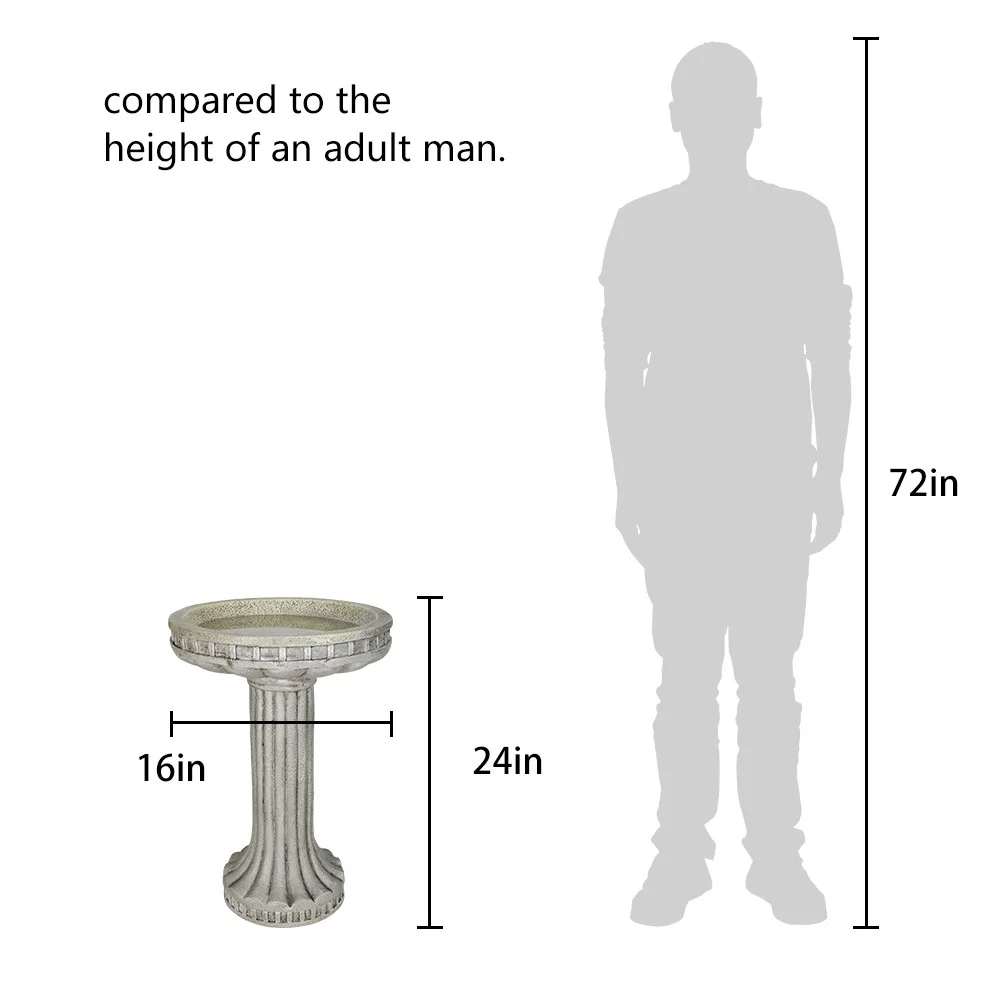 24"H Outdoor Large Bird Bath Stand&bowls For Garden Patio Decor Concrete Home