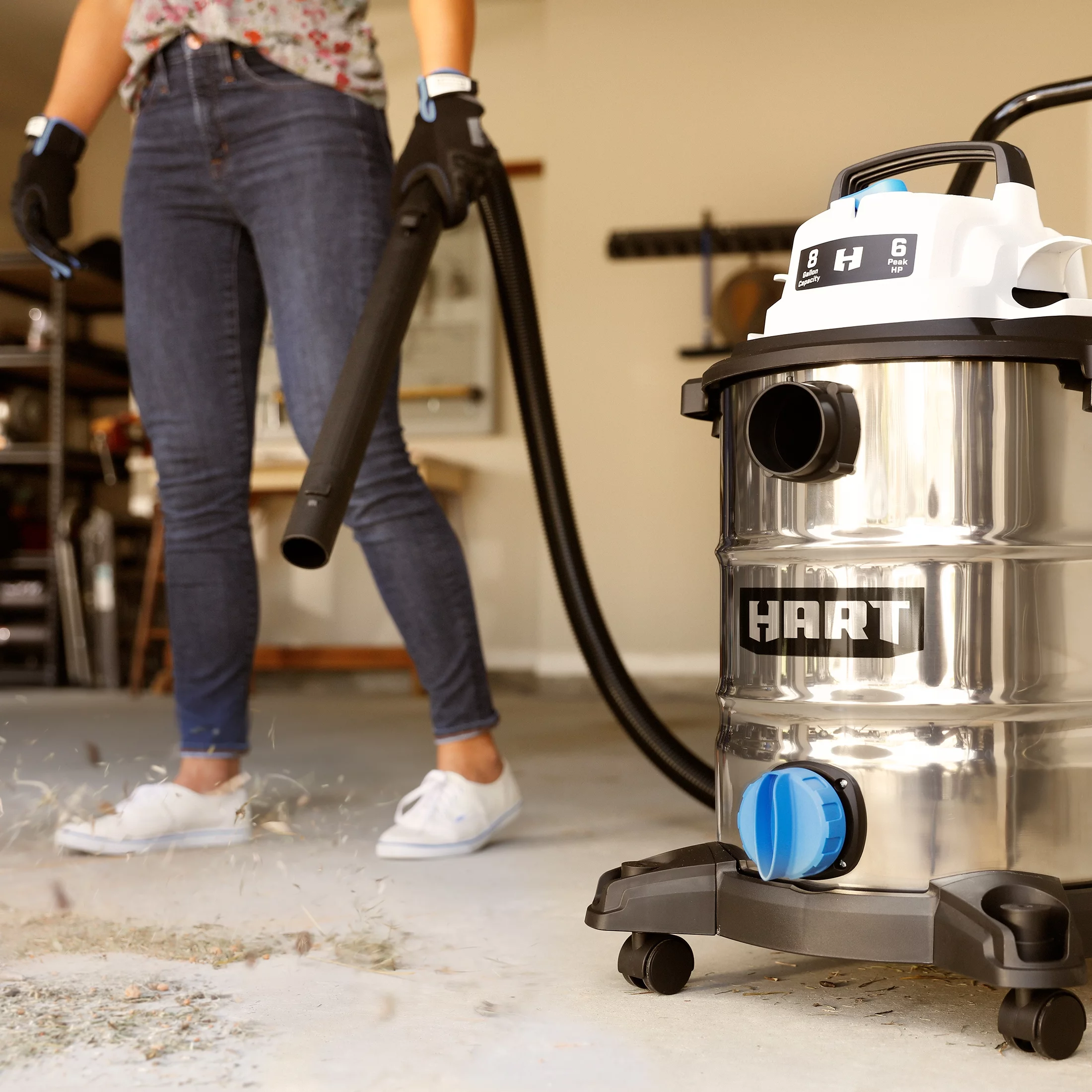 HART 8 Gallon 6 Peak HP Stainless Steel Wet/Dry Vacuum, VOC812SW 3701