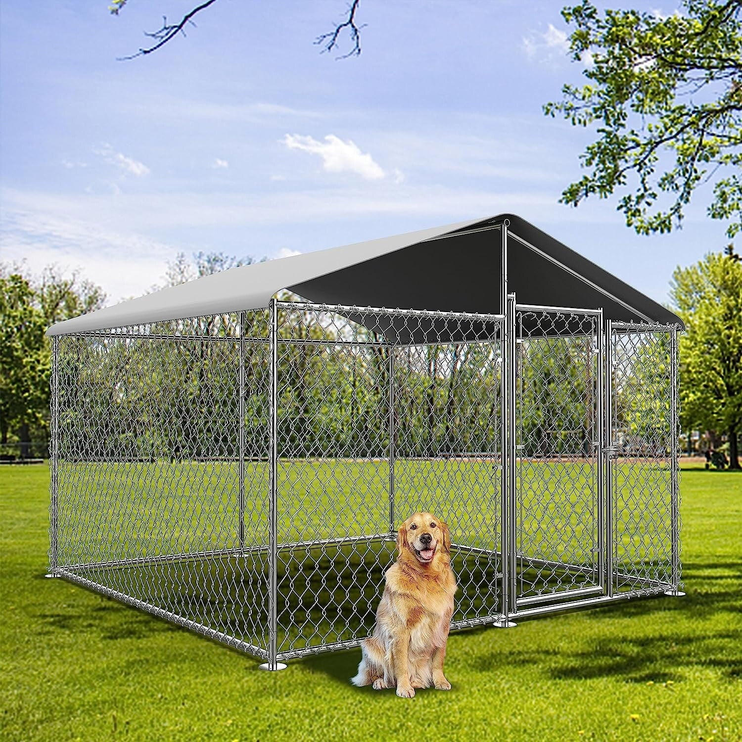 Large Dog Kennel Outdoor, Heavy Duty Outdoor Dog Kennel Chain Link Dog Cage Dog Playpen Dogs Run 7.5*7.5*5.6FT - Curated Treasures Market