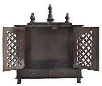 TAM Creatio Wooden Pooja Mandir Indian Hindu Decoration Puja Cabinet Temple Bhagwan Stand Mandapam Wall Hanging Decor for Home in USA (Brown)