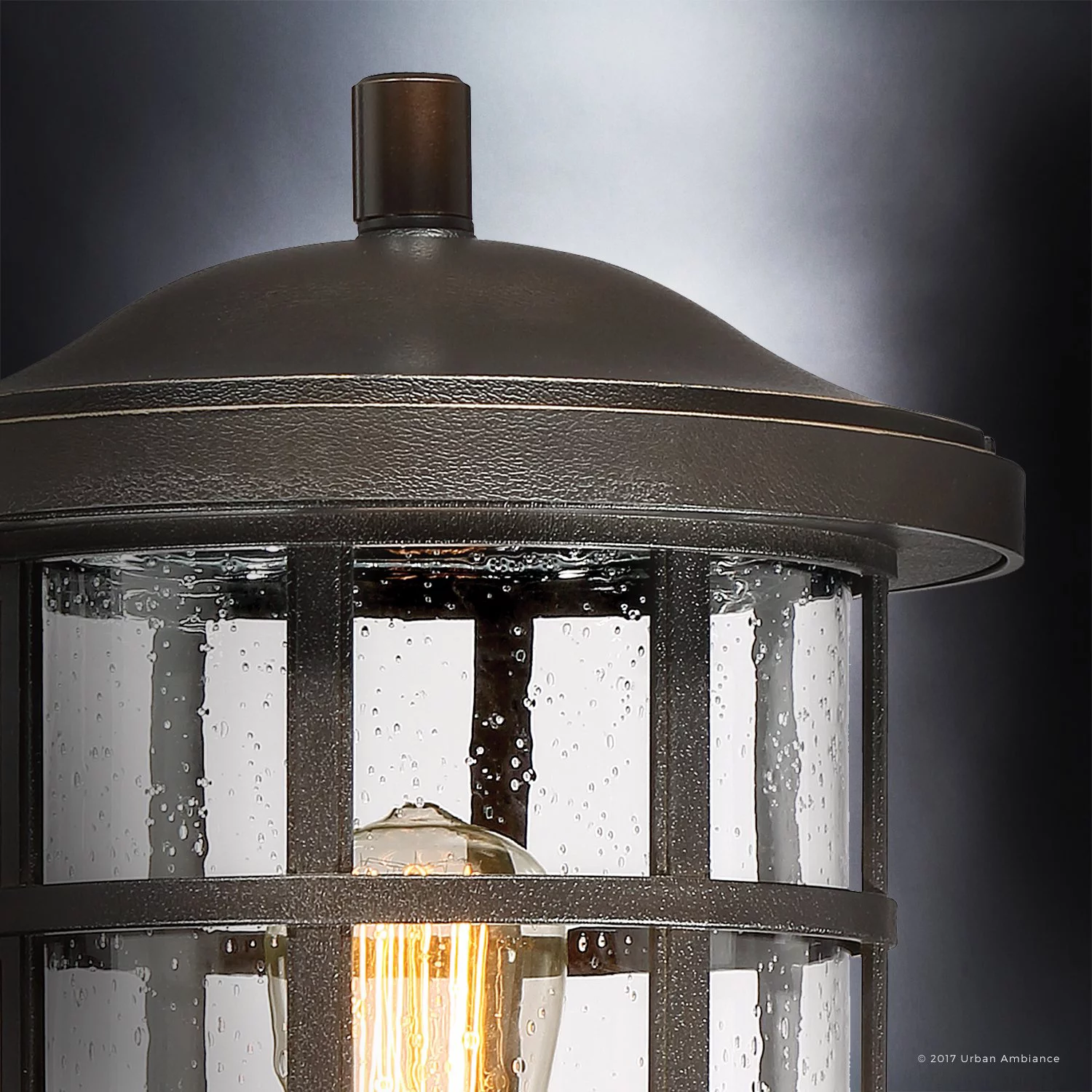 Urban Ambiance Luxury Craftsman Outdoor Post Light, Medium Size: 17.25"H x 10"W, with Tudor Style Elements, Wrought Iron Design, Oil Rubbed Parisian Bronze Finish and Seeded Glass, UQL1047