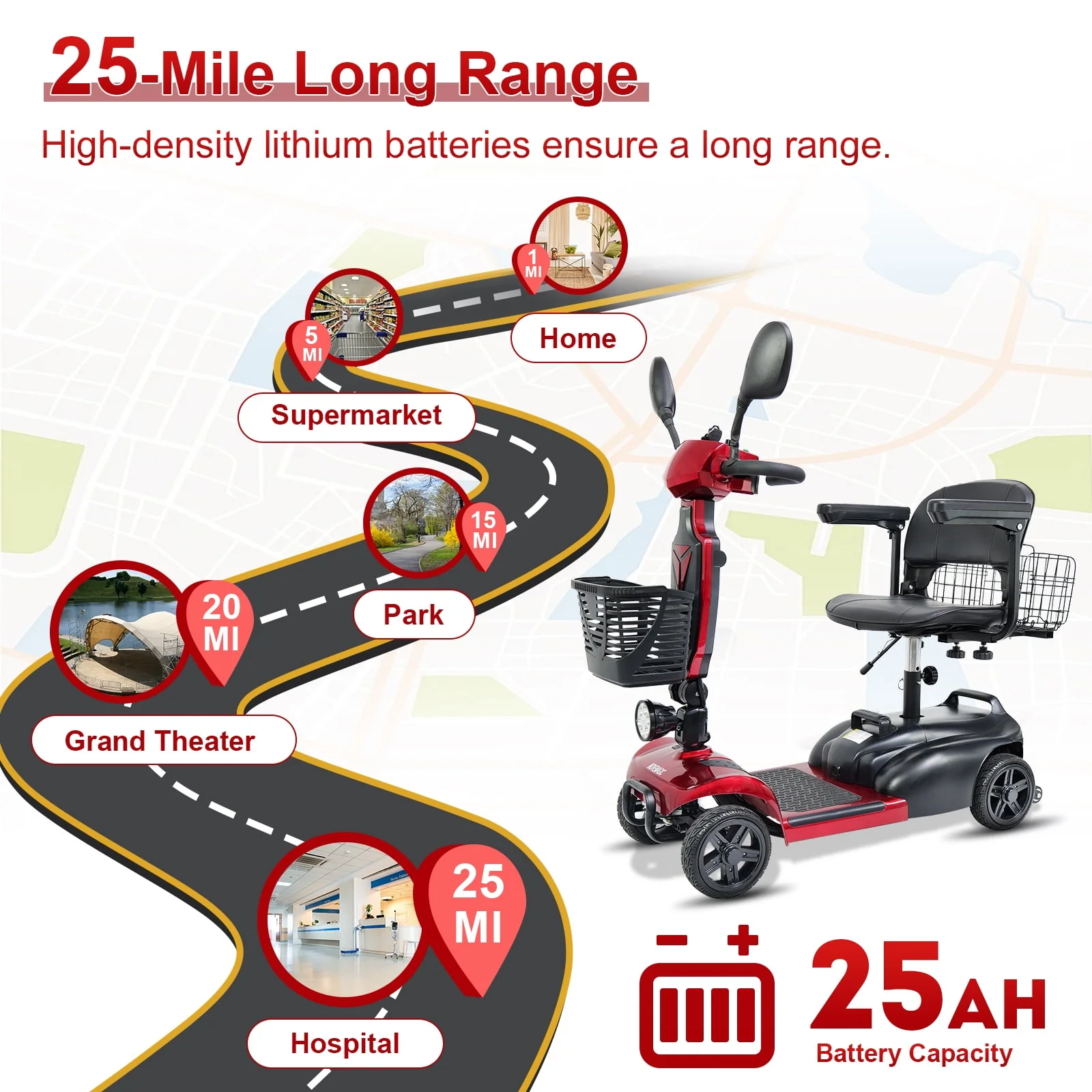 Mihayo 25 Mile Range Travel Foldable Electric Mobility Scooters for Adults,4 Wheel Power Motorized Scooter for Seniors 4-Piece Set 330 lbs Weight Capacity,Red Mirage S1