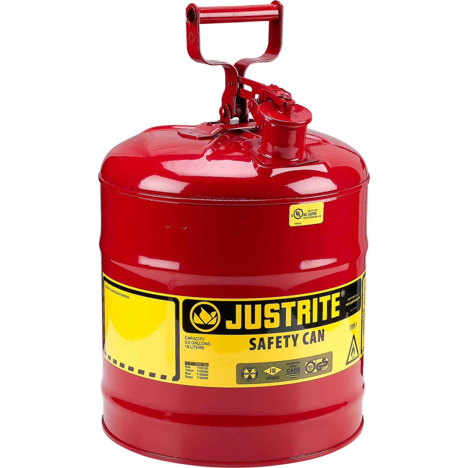 Justrite Type I Safety Can 5-Gallon Gasoline Can 7150100