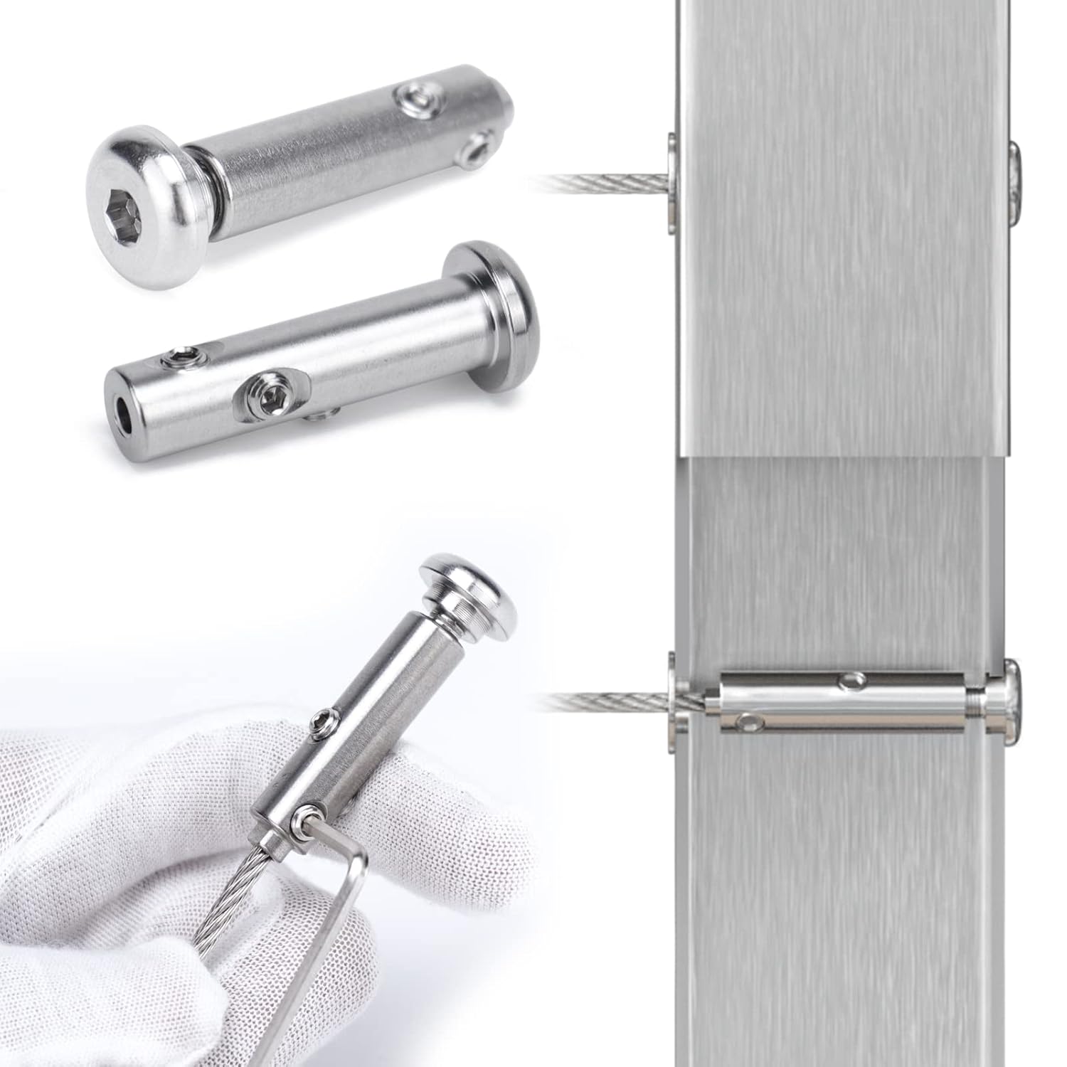 Muzata 40Set Cable Railing kit Invisible Swageless 1/8 Turnbuckle Tensioner Terminal Hidden Round Head for 2x2 Metal Post Deck Stairs SpaceSaver System CB07,CL1 CV1 CV2