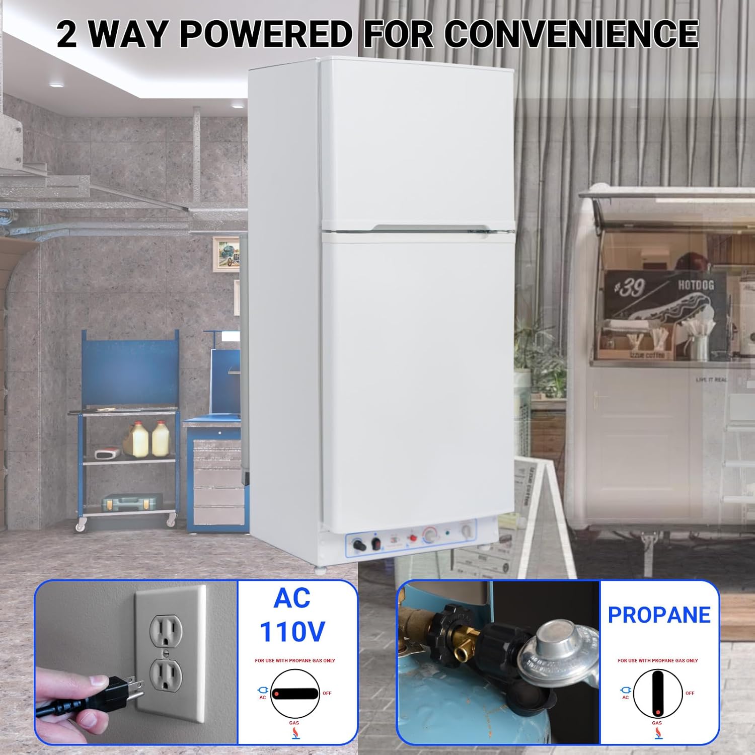 Smad Off Grid Propane Refrigerator, 6.1 cu.ft Gas Fridge, Propane Refrigerator Freezer, 110V/Propane with Top Freezer, for Garage,RV,Food Truck,Chalets
