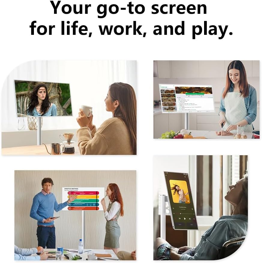 21.5 inch Portable tv 1080P Built-in Battery Portable Touch Screen Monitor 60Hz Refresh Rotatable Portable Monitor,White（6+128GB）