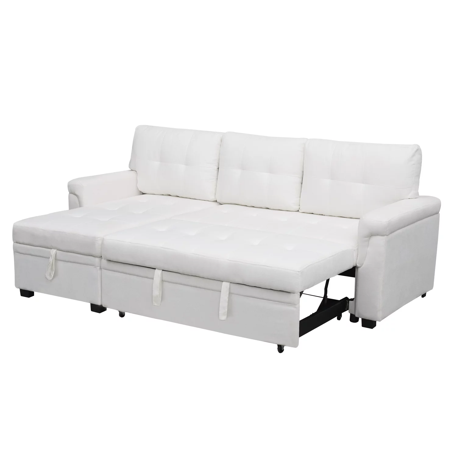 Naomi Home Jenny Sectional Sleeper Sofa - Elegant L-Shaped Couch Convertible Pull-Out Bed, Ample Storage, Timeless Design, Sturdy Construction, Long-Lasting for Modern Living, Velvet, White