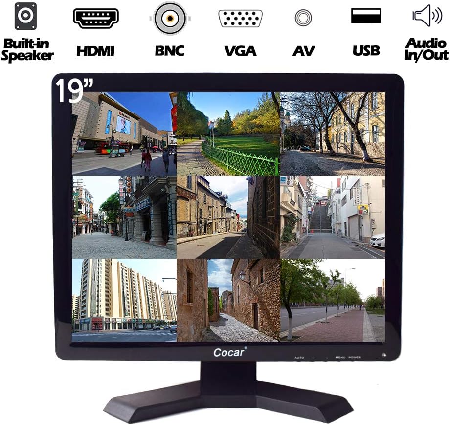 12 Inch LCD Security CCTV Monitor VGA HDMI AV BNC, 4:3 HD Display LED Backlight Screen with USB Drive Player for Home Surveillance Camera STB PC 800x600 Resolution Built-in Speaker Audio in/Out