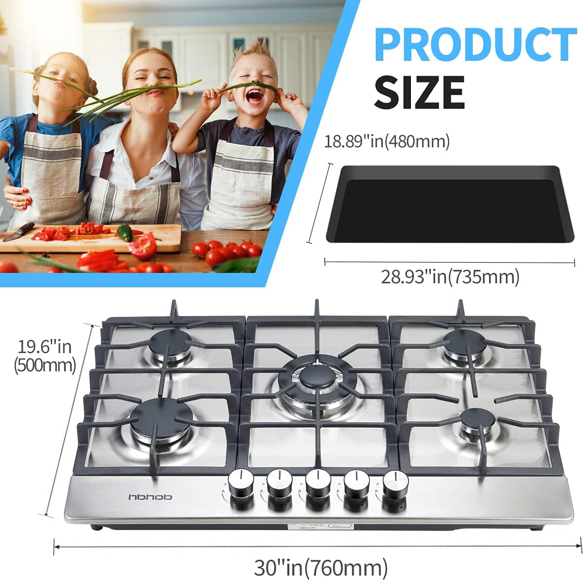 Gas Cooktop, HBHOB 30 Inches 5 Burners Gas Stove Gas Hob Stovetop Stainless 5 Sealed Burners Cast Iron Grates Built-in Gas Stove Top LPG/NG Gas Cooktop Thermocouple Protection and Easy to Clean &hellip;