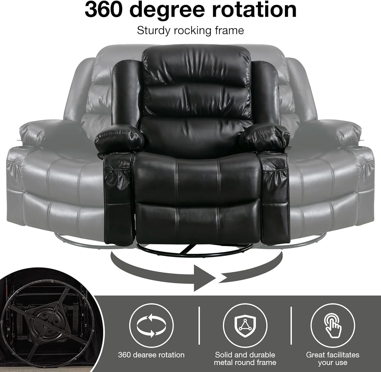 Massage Chair Recliner, Power Recliner Chairs with Heat and Message, Big and Tall Recliners with USB Port, with Swivel and Rocking Function for Elderly  (Black)