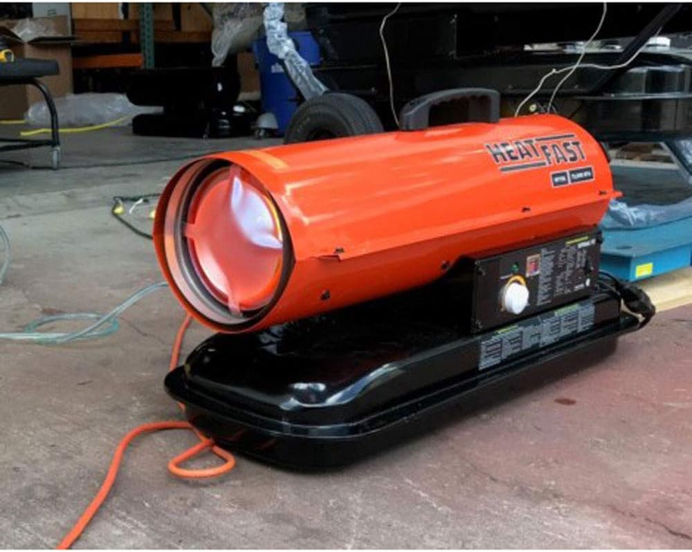 HF215K Portable Home, Jobsite, Construction Site Forced Air Kerosene/Diesel Salamander Torpedo Space Heater with Thermostat Temperature Control, 215,000 BTU, orange