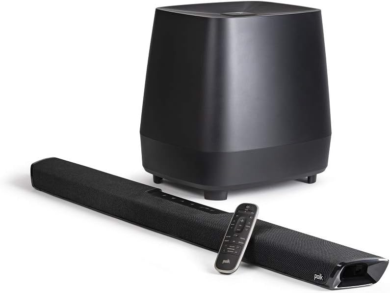 Polk Audio MagniFi Max SR Home Theater Surround Sound Bar | Works with 4K & HD TVs | HDMI, Optical Cables, Wireless Subwoofer & Two Speakers Included Black