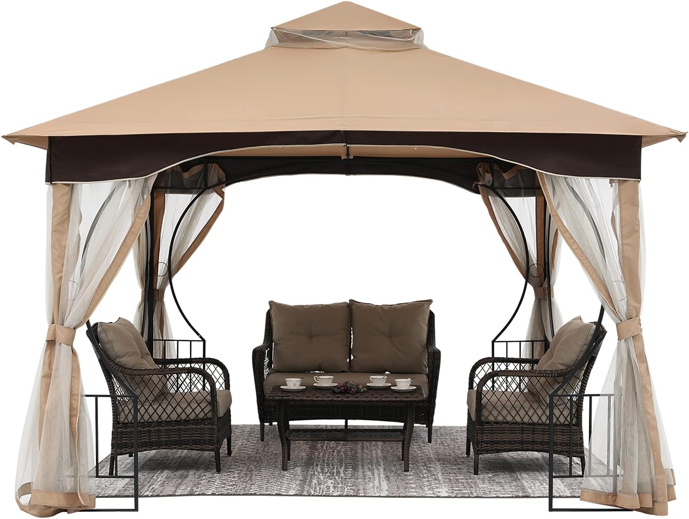 MASTERCANOPY 10x12 Patio Gazebo with Netting Screen Walls for Lawn, Garden, Backyard and Deck Beige