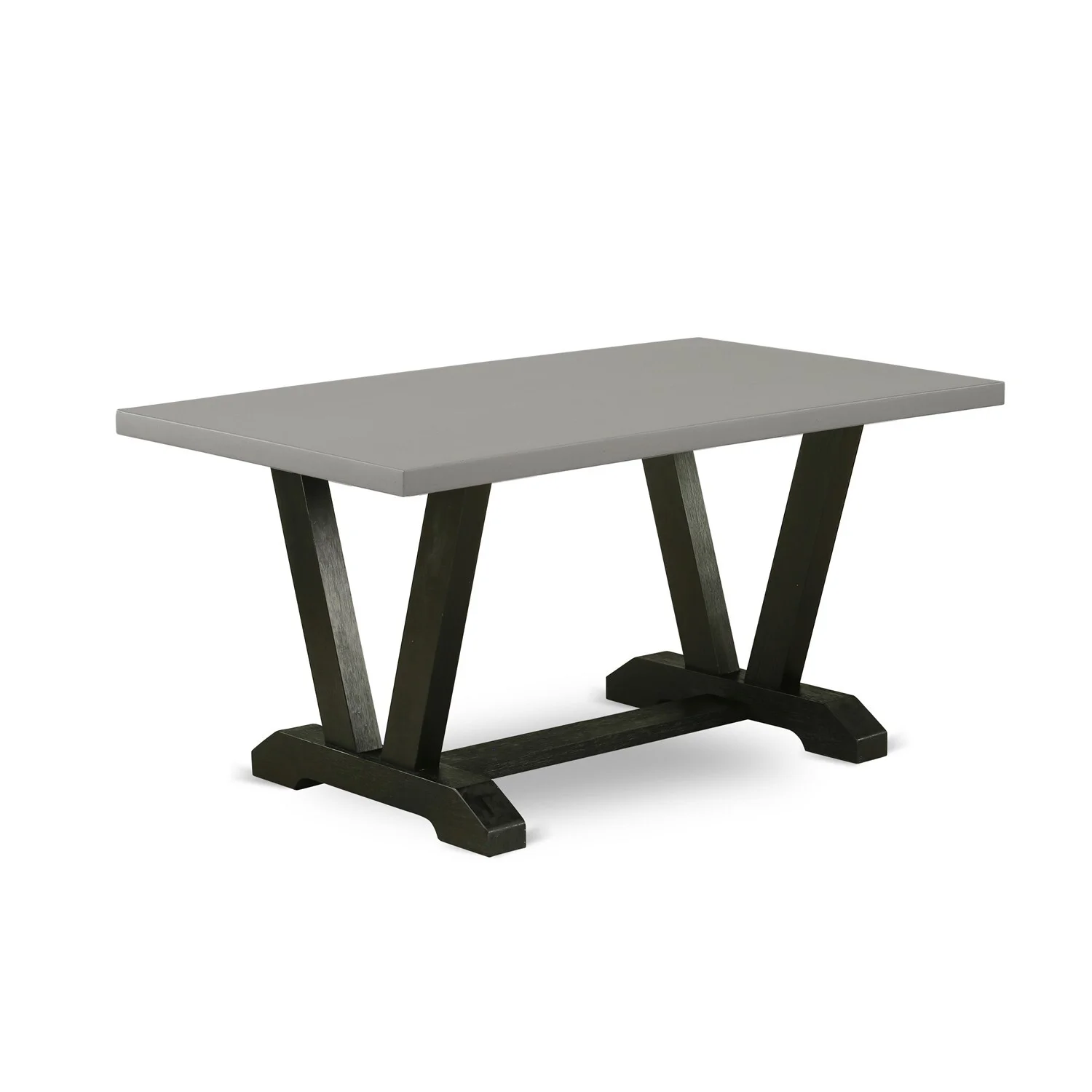 East West Furniture V-Style 6-piece Wood Dining Set with Fabric Seat in Gray