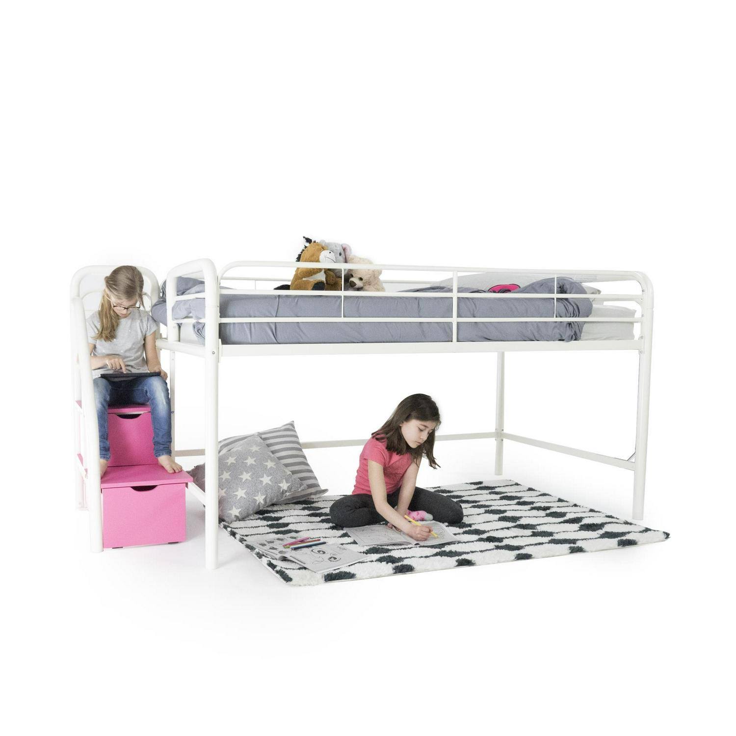 Junior Twin Loft Bed with Storage Steps, Black