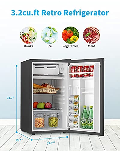 3.2 Cu.Ft Single Door Mini Fridge, Compact Refrigerator Mini Refrigerator Small Drink Food Storage Machine for Dorm, Camper, Basement or Office