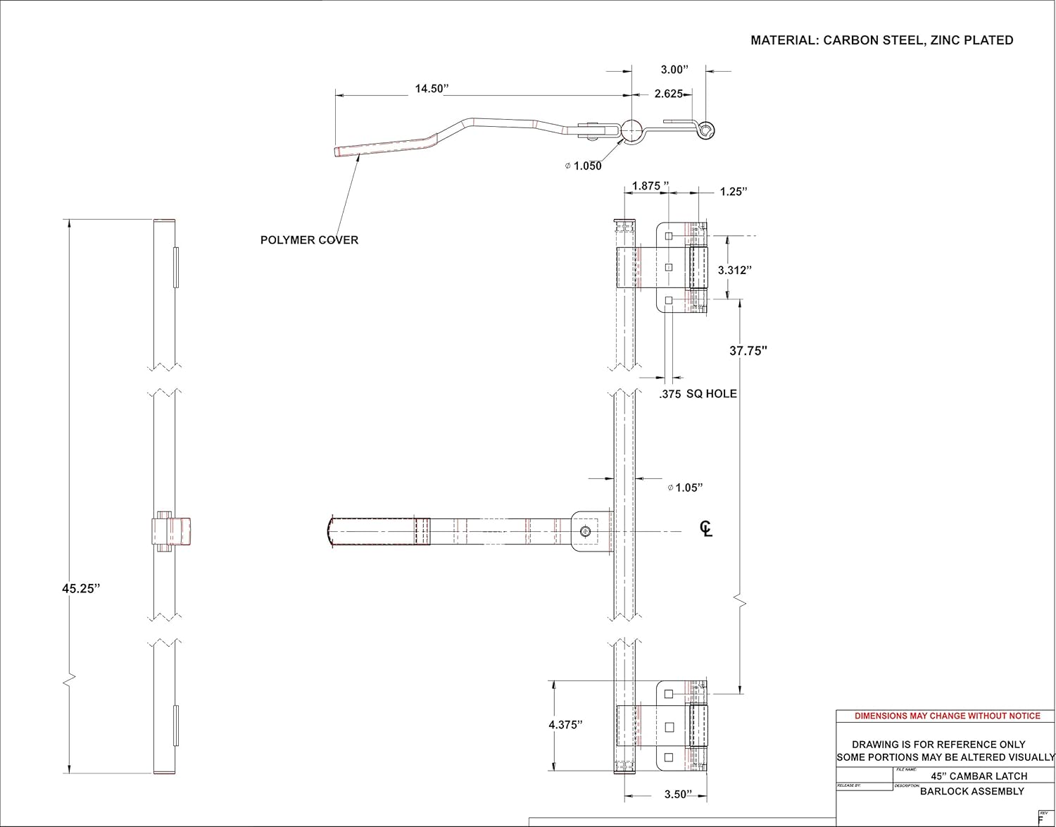 Kay (2) 45" Zinc Cargo Trailer Door CamBar Latch Tamper Proof Hinge & Mounting Hardware