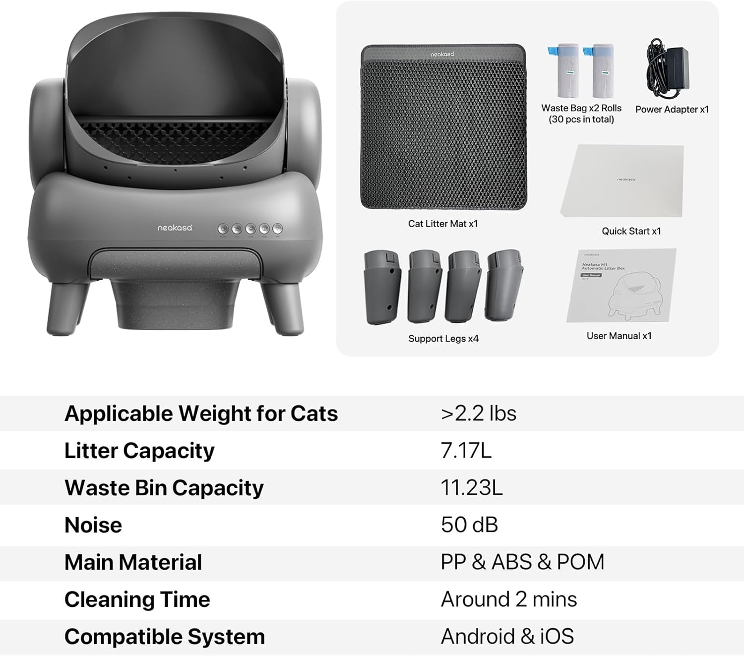 Neakasa M1 Open-Top Self Cleaning Cat Litter Box, Automatic Cat Litter Box with APP Control, Odor-Free Waste Disposal Includes Trash Bags