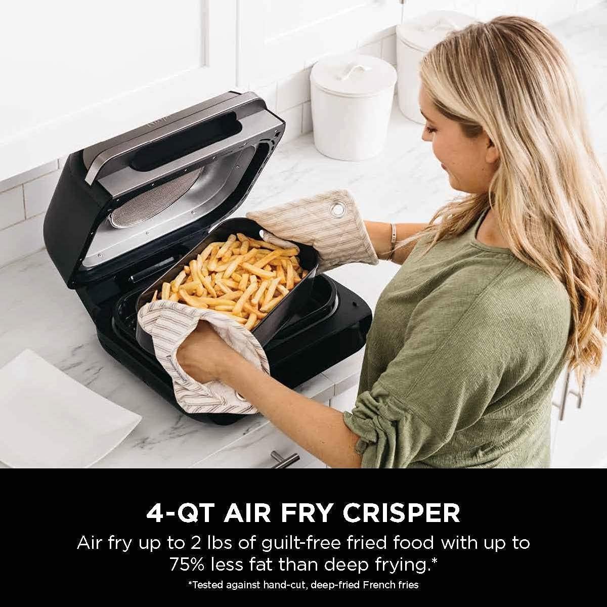 Ninja FG551 Foodi Smart XL 6-in-1 Indoor Grill with 4-Quart Air Fryer Roast Bake Dehydrate Broil and Leave-in Thermometer, Extra Large Capacity, a stainless steel Finish (Renewed) (Cinnemon/RED)