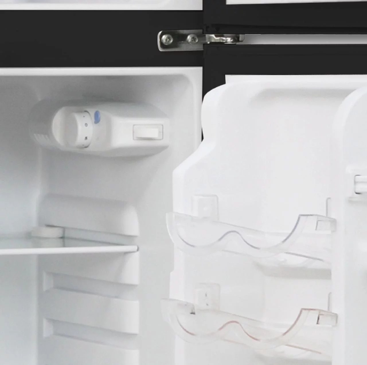 RCA 4.7 Cu ft Two Door Mini Fridge with Freezer RFR459, VCM Stainless Steel