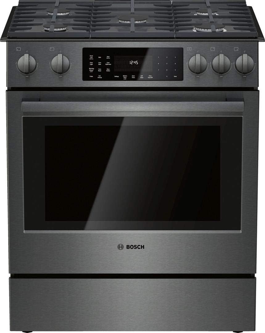 BOSCH HGI8046UC 30 inch 800 Series Slide In Gas Range with 5 Sealed Burners 4.8 cu. ft. Oven Capacity in Black Stainless Steel