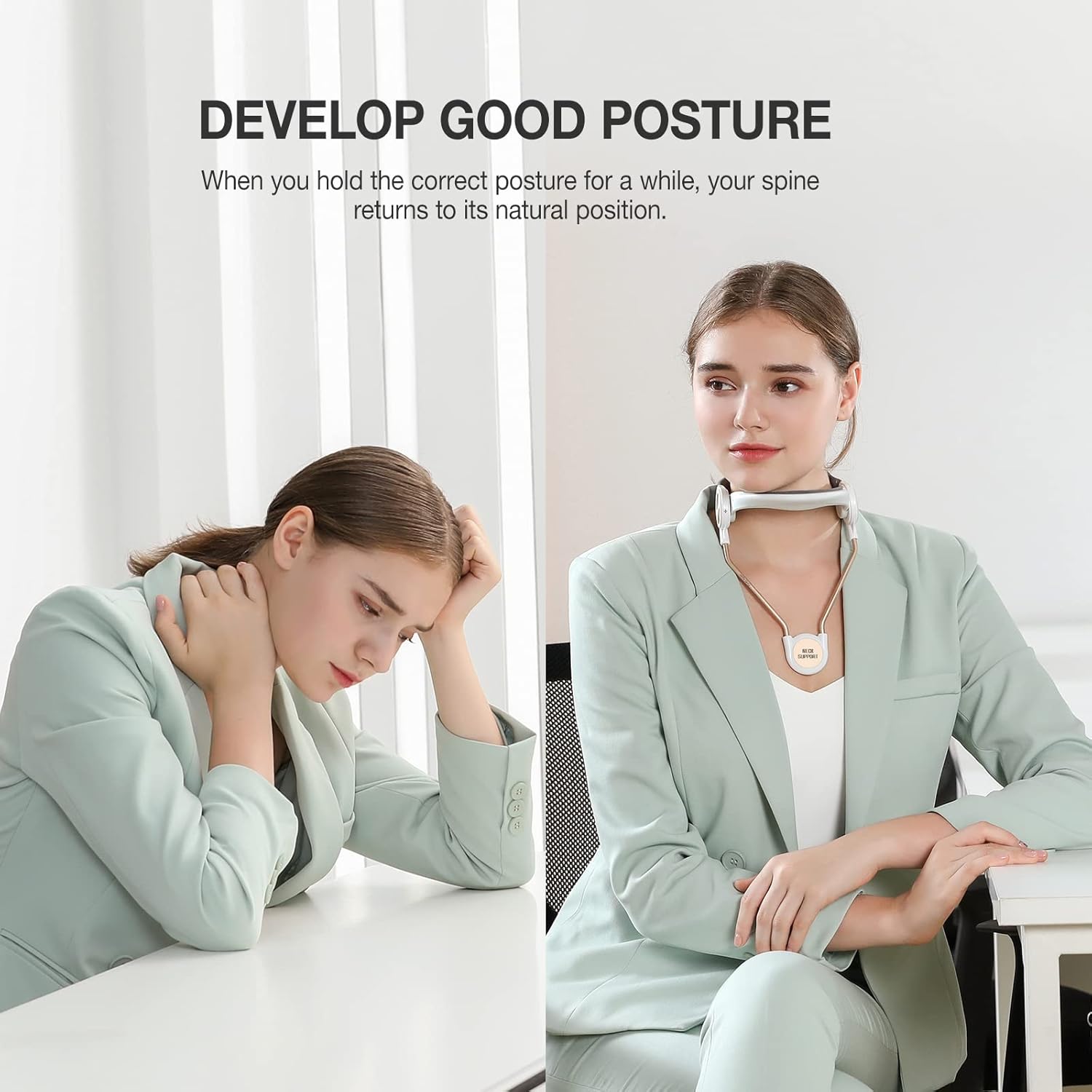 Neck Brace for Cervical Pain Relief, KEPTFIT Cervical Neck Traction Device, Neck Stretcher Cervical Traction, Helps Correct Forward Head Posture, While Easy to Wear, Adjustable, Breathable (Large)