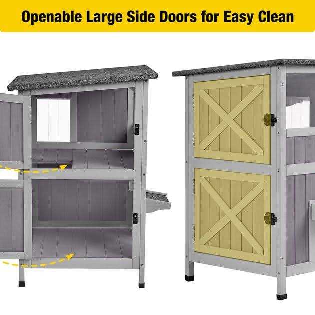 Aivituvin Two Tier Wooden Cat House with Waterproof Roof AIR14-1 - Pet Supplies online store