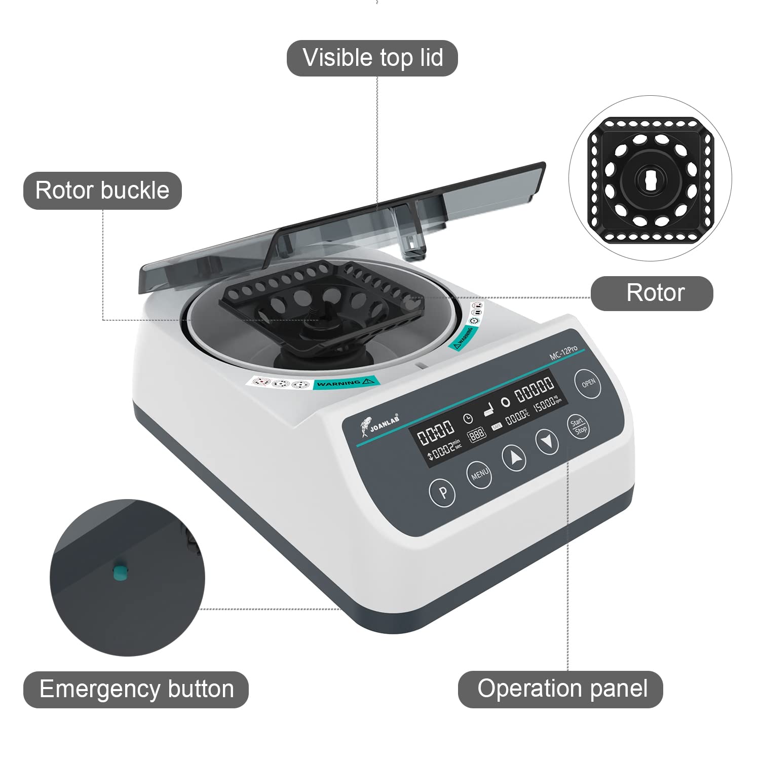 Lab High Speed Centrifuge Machine Bechtop Microcentrifuges 3 in 1 Rotor for 0.2/0.5/1.5/2mL Tube Capacity (12000RPM)