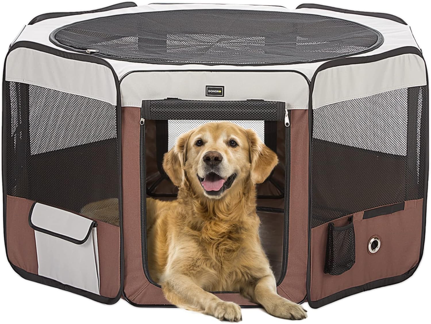 DONORO Dog Playpen 46 Portable Pet Play Pens for Small Medium Dogs, Cat Playpen Indoor/Outdoor with Carring Case, Removable Zipper Top and Bottom