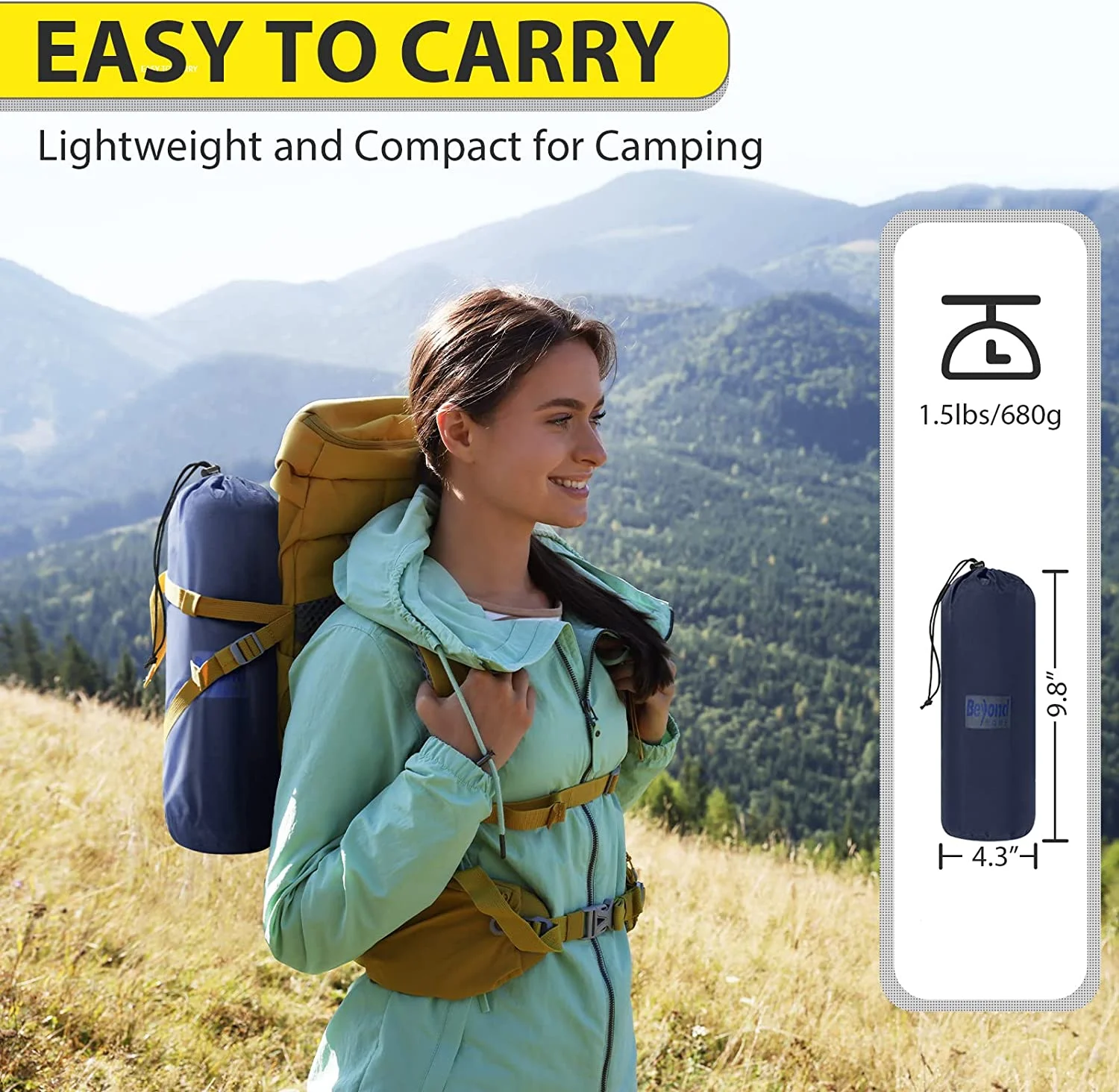 Beyondhome Sleeping Pad, 74.5"L x 23"W x 2.1"H One Person Camping Mattress for Backpacking, Hiking- Navy Blue