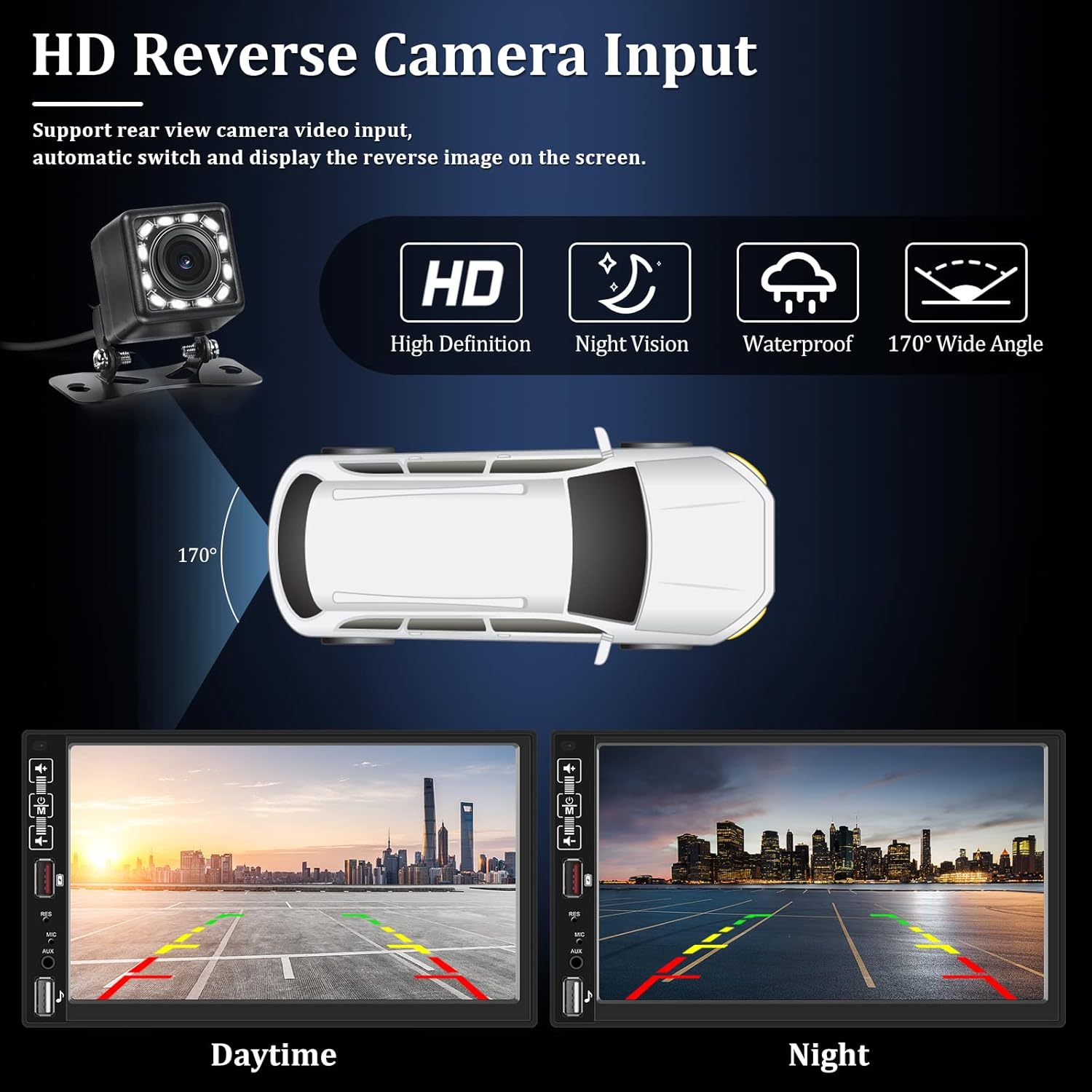 7 Inch Double Din Car Stereo with Carplay Android Auto Touch Screen Bluetooth Car Radio with FM Mirror Link USB SWC Backup Camera Remote Control Microphone