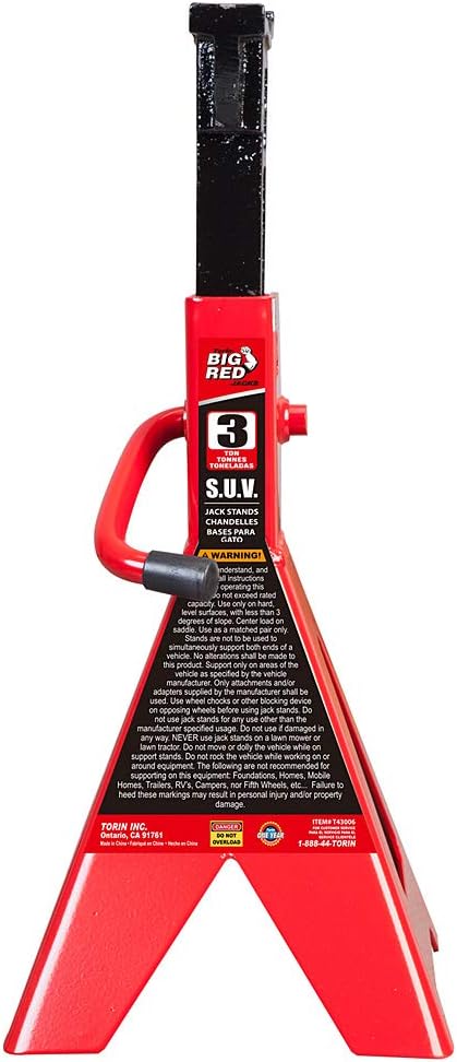 BIG RED T43006 Torin Steel Jack Stands (Fits: SUVs and Extended Height Trucks): 3 Ton (6,000 lb) Capacity, Red, 1 Pair Pack of 2