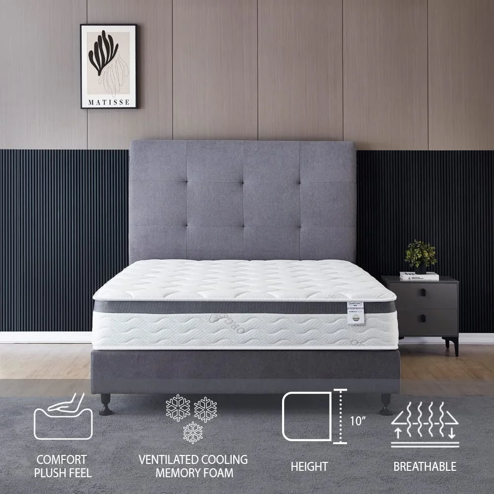 Twin Size Mattress - 10 Inch Cool Memory Foam & Spring Hybrid Mattress - Euro Top - Medium Firm - Oliver & Smith