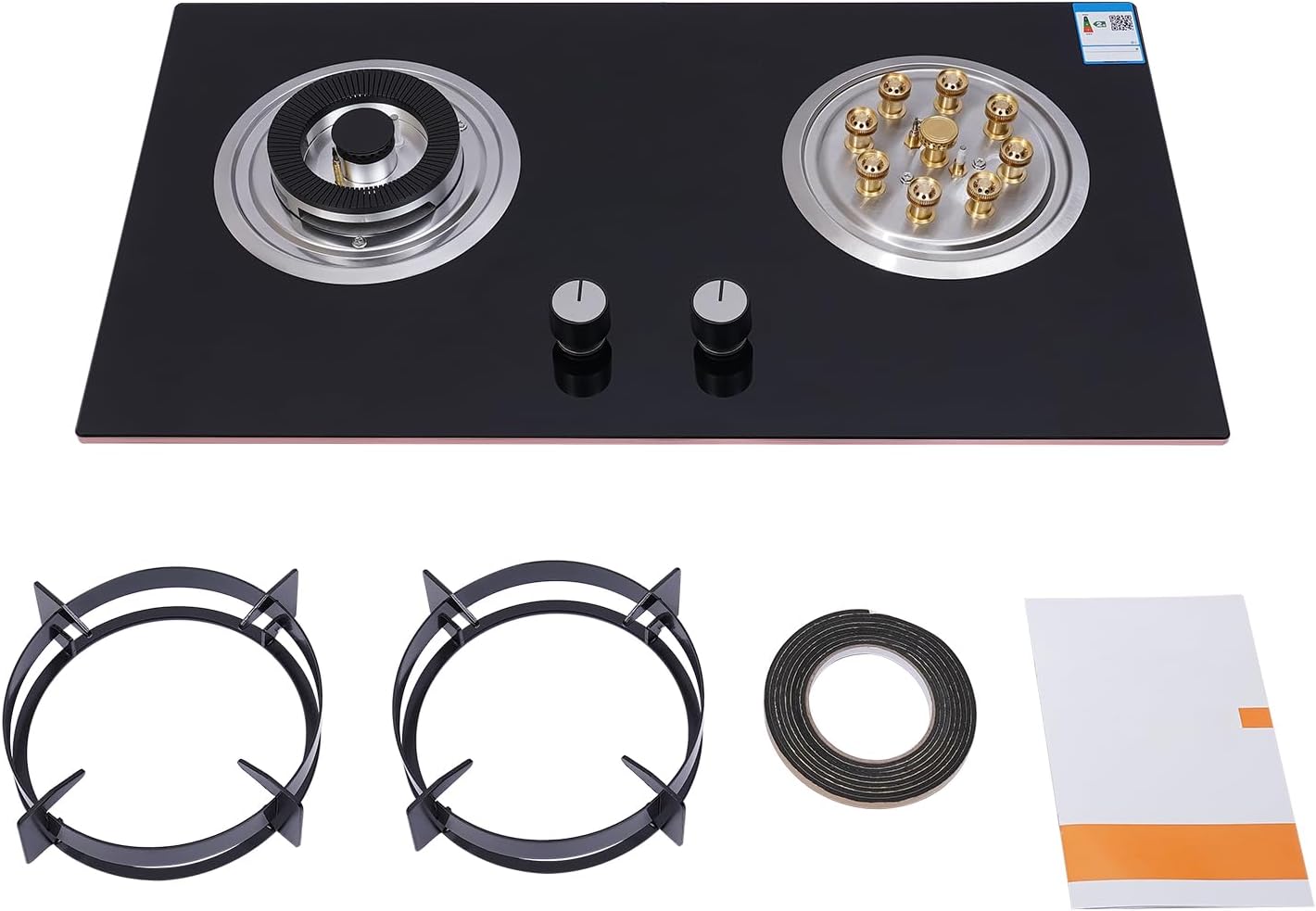 Gas Cooktop Stove Top 2-Burner, 2 Burners Built-In Gas Stove Top Tempered Glass Auto Ignition Natural Gas Cooker with 2 Metal Knob for Kitchen, RVs, Apartments