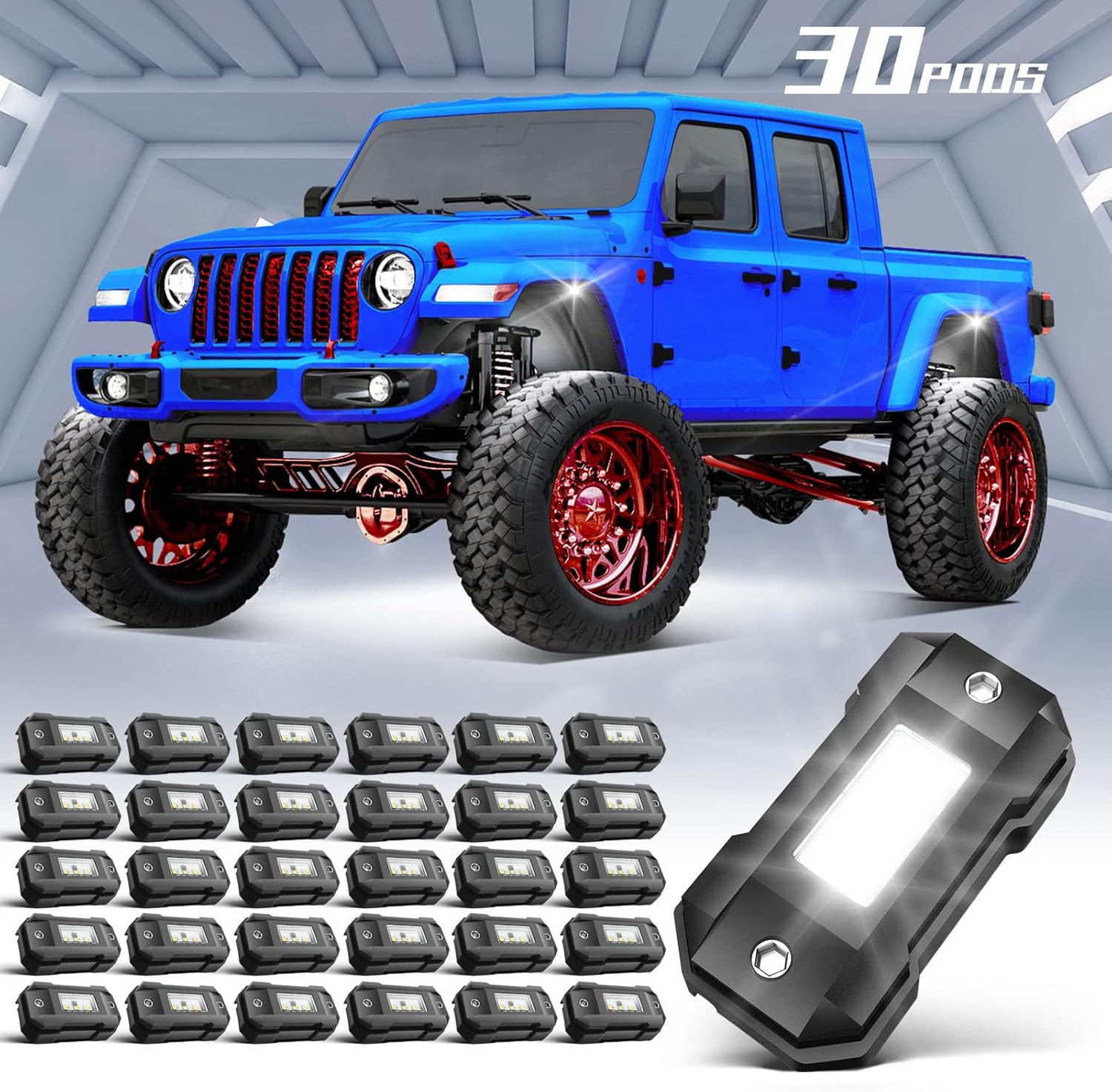 Gottow LED Rock Lights White 30 pods for Car Truck SUV Offroad Boat Trail Rig Lamp Super Bright Pure White Waterproof LED Underglow Light for ATV UTV